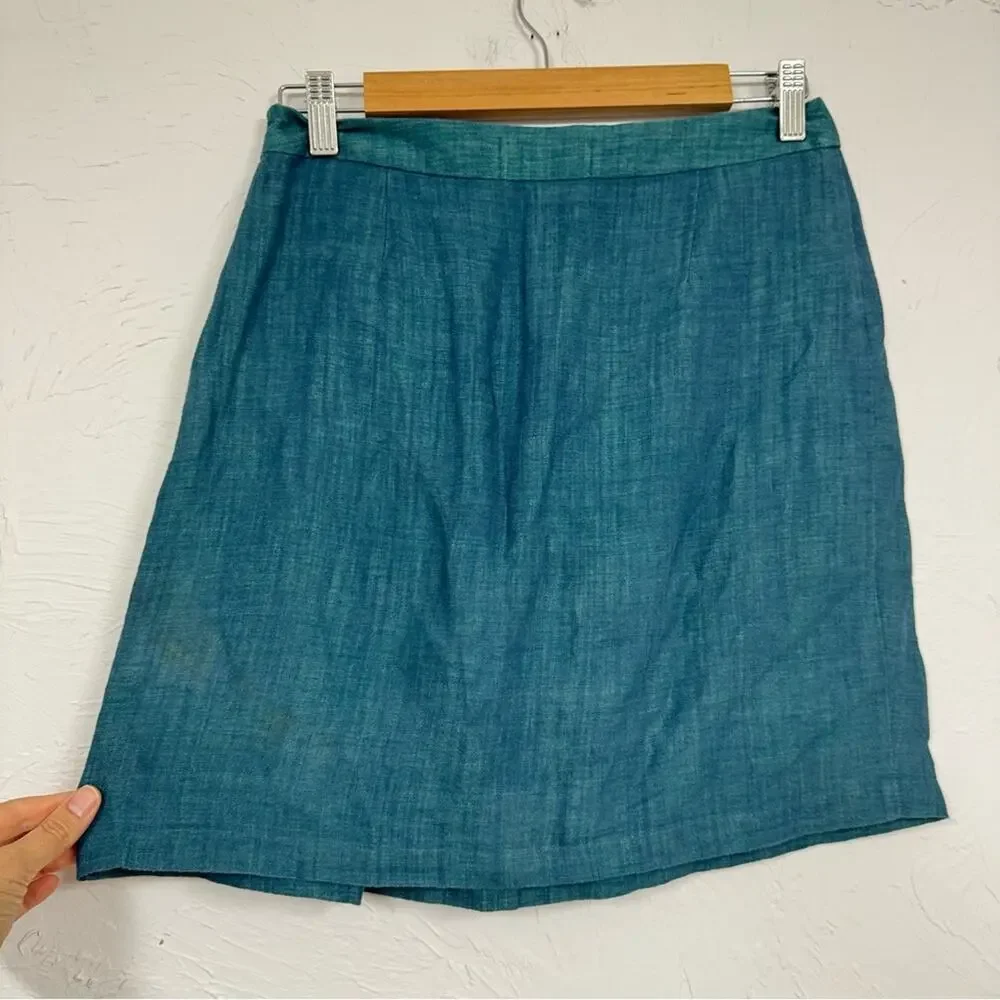 Cotelac Blue Green Mini Skirt Womens 0 Linen Cotton Blend Lightweight Casual